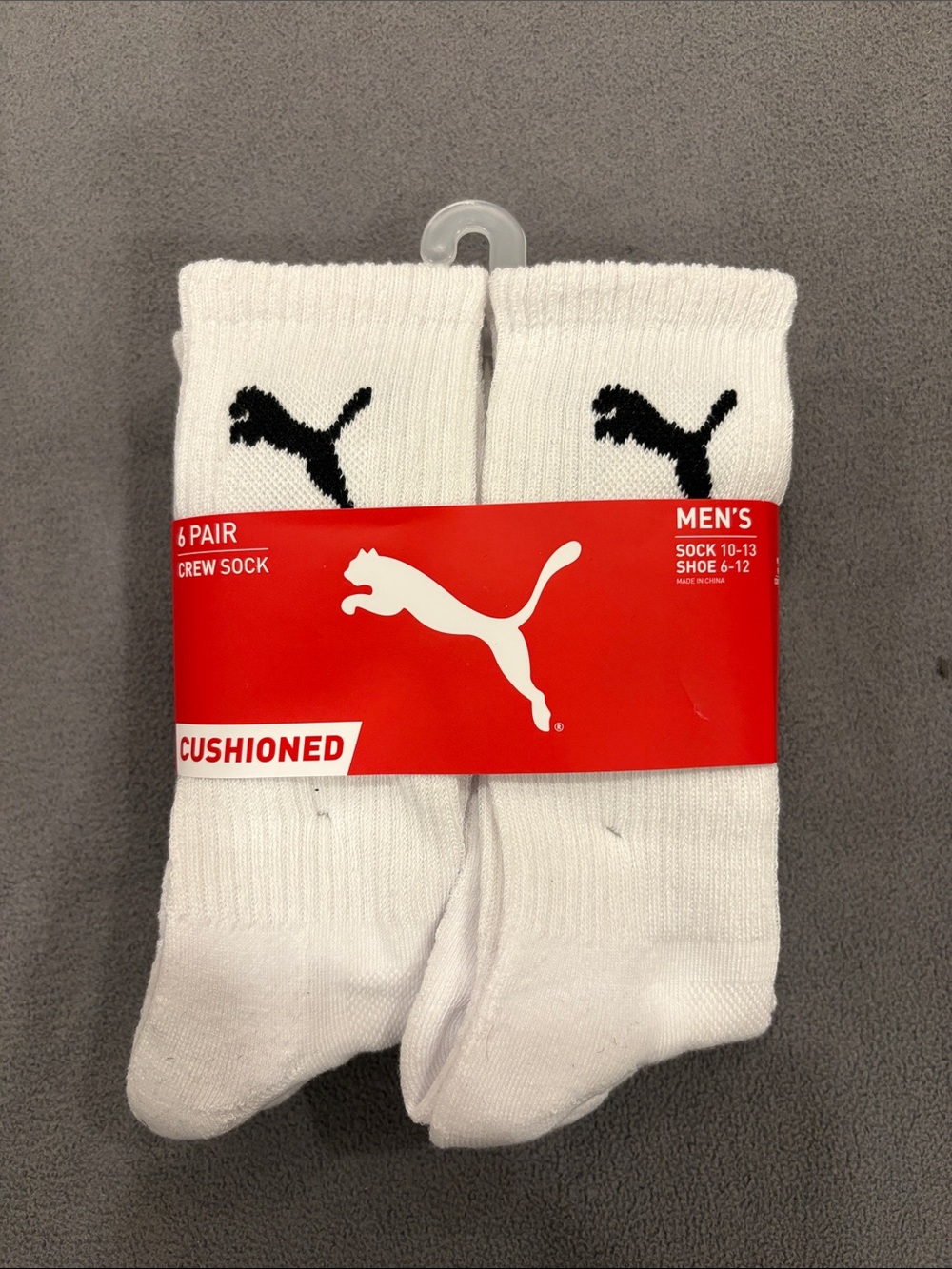 Puma Men's White Crew Socks with Black Logo - Cushioned (6 Pair)
